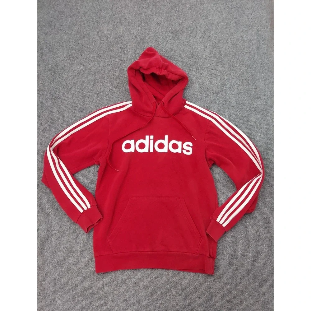 Lot 3 ADIDAS Hoodies Mens Small Red Black Pullover Logo Pockets Sweat Shirt Gym